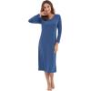 imageWiWi Nightgowns for Women Soft Viscose from Bamboo Long Sleeve Nightshirts Sleepwear Plus Size Nightshirts S3XBlue