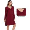 imageWiWi Viscose from Bamboo Womens Vneck Nightgowns Sleep Dress Soft Long Sleeve Nightgown SXXLWine