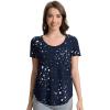 imageWiWi Womens Pajama Tops Soft Crew Neck Sleep Shirt Loose Short Sleeves TShirt Viscose from Bamboo Loungewear SXXLNavy Stars