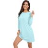 imageWiWi Womens Long Sleeve Nightdress Viscose from Bamboo Nightgowns for Women Crew Neck Sleepwear SXXLAqua