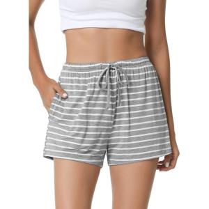 imageWiWi Bamboo Visose Pajama Shorts for Women Soft Sleep Bottoms Plus Size Lounge Boxers Pj Sleepwear Bottom S4XClight Heather GreyWhite Stripe