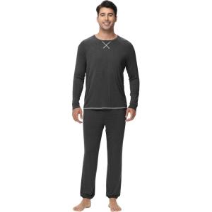 imageWiWi Mens Pajama Set Drawstring Jogger with Pocket Long Sleeve Sleepwear Loungewear Viscose from Bamboo SXXLCharcoal Heather