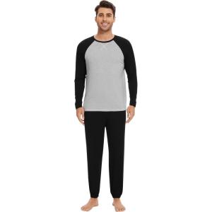 imageWiWi Mens Pajama Set Drawstring Jogger with Pocket Long Sleeve Sleepwear Loungewear Viscose from Bamboo SXXLLight Heather GreyBlack