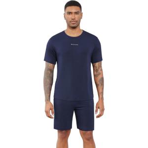imageWiWi Mens Summer Track Suits 2 Piece Short Sleeve Top Shorts Sweatsuit Outfits with Pockets Soft Casual Loungewear SXXLDark Navy