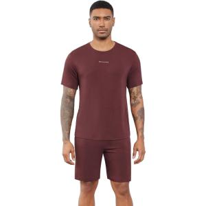 imageWiWi Mens Summer Track Suits 2 Piece Short Sleeve Top Shorts Sweatsuit Outfits with Pockets Soft Casual Loungewear SXXLDeep Brownish Red