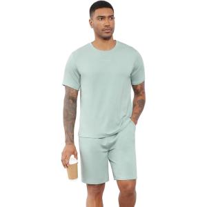 imageWiWi Mens Summer Track Suits 2 Piece Short Sleeve Top Shorts Sweatsuit Outfits with Pockets Soft Casual Loungewear SXXLDusty Aqua