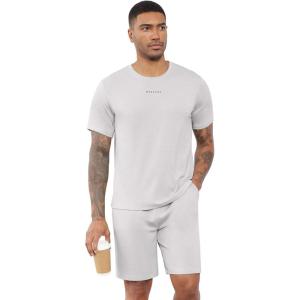 imageWiWi Mens Summer Track Suits 2 Piece Short Sleeve Top Shorts Sweatsuit Outfits with Pockets Soft Casual Loungewear SXXLGrayish White