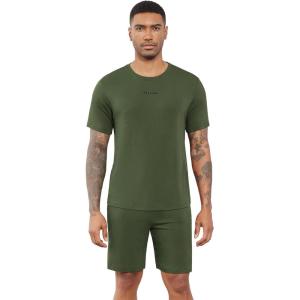 imageWiWi Mens Summer Track Suits 2 Piece Short Sleeve Top Shorts Sweatsuit Outfits with Pockets Soft Casual Loungewear SXXLOlive Green