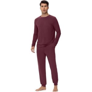 imageWiWi Mens Viscose from Bamboo Pajama Sets Long Sleeve Top and Pants Sleepwear Pjs with Pockets Drawstring SXXLBrownish Red