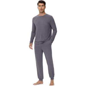 imageWiWi Mens Viscose from Bamboo Pajama Sets Long Sleeve Top and Pants Sleepwear Pjs with Pockets Drawstring SXXLDark Grey