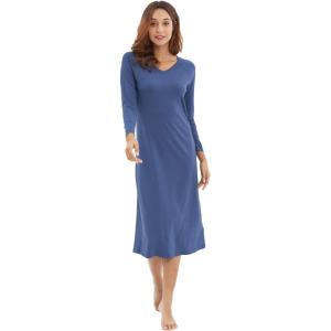 imageWiWi Nightgowns for Women Soft Viscose from Bamboo Long Sleeve Nightshirts Sleepwear Plus Size Nightshirts S3XBlue