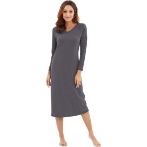 imageWiWi Nightgowns for Women Soft Viscose from Bamboo Long Sleeve Nightshirts Sleepwear Plus Size Nightshirts S3XDark Grey