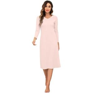 imageWiWi Nightgowns for Women Soft Viscose from Bamboo Long Sleeve Nightshirts Sleepwear Plus Size Nightshirts S3XDusty Pink