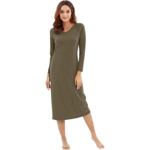 imageWiWi Nightgowns for Women Soft Viscose from Bamboo Long Sleeve Nightshirts Sleepwear Plus Size Nightshirts S3XGreen