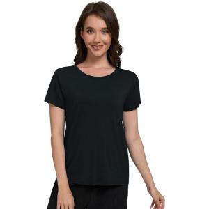 imageWiWi Pajama Top for Women Short Sleeve Scoop Neck Pajamas Soft Viscose from Bamboo Basic Solid TShirt PJ SXXLBlack