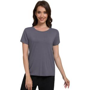 imageWiWi Pajama Top for Women Short Sleeve Scoop Neck Pajamas Soft Viscose from Bamboo Basic Solid TShirt PJ SXXLDark Grey