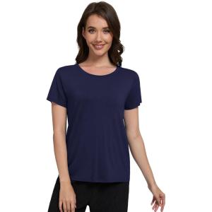 imageWiWi Pajama Top for Women Short Sleeve Scoop Neck Pajamas Soft Viscose from Bamboo Basic Solid TShirt PJ SXXLNavy