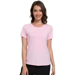 imageWiWi Pajama Top for Women Short Sleeve Scoop Neck Pajamas Soft Viscose from Bamboo Basic Solid TShirt PJ SXXLPink