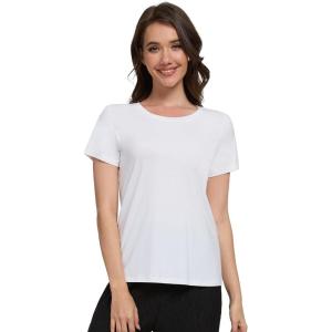 imageWiWi Pajama Top for Women Short Sleeve Scoop Neck Pajamas Soft Viscose from Bamboo Basic Solid TShirt PJ SXXLRaw White