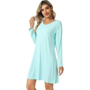 imageWiWi Viscose from Bamboo Nightgowns for Women Long Sleeve Sleep Shirts Soft Sleepwear Pajamas Nightshirts SXXLAaqua