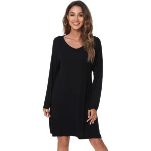 imageWiWi Viscose from Bamboo Nightgowns for Women Long Sleeve Sleep Shirts Soft Sleepwear Pajamas Nightshirts SXXLAblack