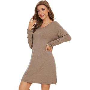 imageWiWi Viscose from Bamboo Nightgowns for Women Long Sleeve Sleep Shirts Soft Sleepwear Pajamas Nightshirts SXXLAcamel