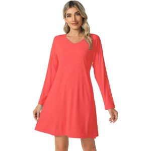 imageWiWi Viscose from Bamboo Nightgowns for Women Long Sleeve Sleep Shirts Soft Sleepwear Pajamas Nightshirts SXXLAcoral