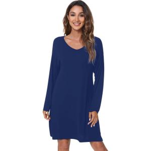 imageWiWi Viscose from Bamboo Nightgowns for Women Long Sleeve Sleep Shirts Soft Sleepwear Pajamas Nightshirts SXXLAdark Blue