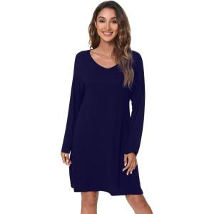 imageWiWi Viscose from Bamboo Nightgowns for Women Long Sleeve Sleep Shirts Soft Sleepwear Pajamas Nightshirts SXXLAnavy