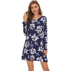imageWiWi Viscose from Bamboo Nightgowns for Women Long Sleeve Sleep Shirts Soft Sleepwear Pajamas Nightshirts SXXLAnavy Floral