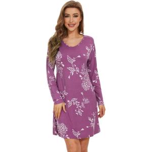 imageWiWi Viscose from Bamboo Nightgowns for Women Long Sleeve Sleep Shirts Soft Sleepwear Pajamas Nightshirts SXXLApurpleRose