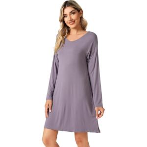 imageWiWi Viscose from Bamboo Nightgowns for Women Long Sleeve Sleep Shirts Soft Sleepwear Pajamas Nightshirts SXXLAviolet