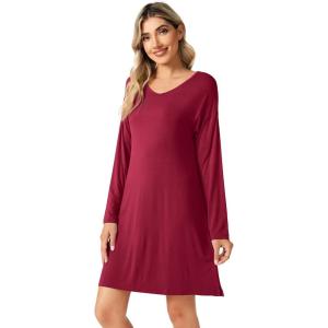imageWiWi Viscose from Bamboo Nightgowns for Women Long Sleeve Sleep Shirts Soft Sleepwear Pajamas Nightshirts SXXLAwine