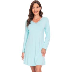 imageWiWi Viscose from Bamboo Nightgowns for Women Long Sleeve Sleep Shirts Soft Sleepwear Pajamas Nightshirts SXXLBaqua