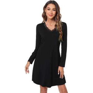 imageWiWi Viscose from Bamboo Nightgowns for Women Long Sleeve Sleep Shirts Soft Sleepwear Pajamas Nightshirts SXXLBblack
