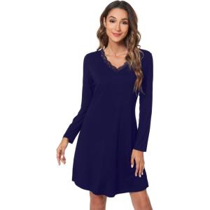 imageWiWi Viscose from Bamboo Nightgowns for Women Long Sleeve Sleep Shirts Soft Sleepwear Pajamas Nightshirts SXXLBnavy
