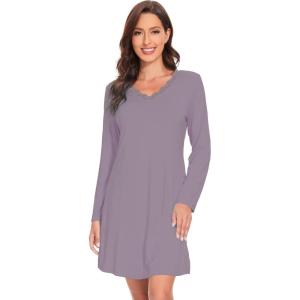 imageWiWi Viscose from Bamboo Nightgowns for Women Long Sleeve Sleep Shirts Soft Sleepwear Pajamas Nightshirts SXXLBviolet