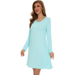 imageWiWi Viscose from Bamboo Nightgowns for Women Long Sleeve Sleep Shirts Soft Sleepwear Pajamas Nightshirts SXXLCaqua