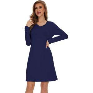 imageWiWi Viscose from Bamboo Nightgowns for Women Long Sleeve Sleep Shirts Soft Sleepwear Pajamas Nightshirts SXXLCnavy