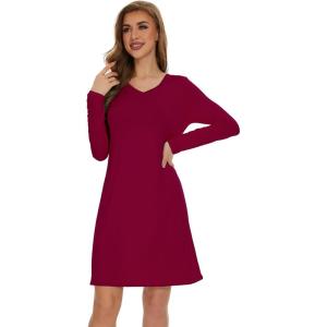 imageWiWi Viscose from Bamboo Nightgowns for Women Long Sleeve Sleep Shirts Soft Sleepwear Pajamas Nightshirts SXXLCwine