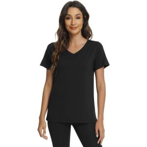 imageWiWi Viscose from Bamboo Pajama Tops for Women Soft Short Sleeve Tee Sleep Shirts V Neck TShirt Pjs Top Sleepwear SXXLAblack
