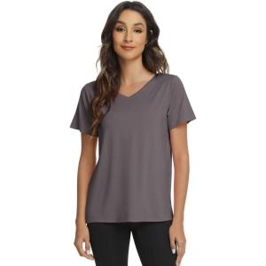 imageWiWi Viscose from Bamboo Pajama Tops for Women Soft Short Sleeve Tee Sleep Shirts V Neck TShirt Pjs Top Sleepwear SXXLAdark Grey