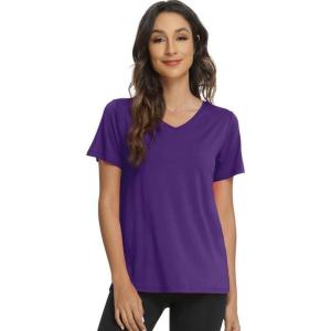 imageWiWi Viscose from Bamboo Pajama Tops for Women Soft Short Sleeve Tee Sleep Shirts V Neck TShirt Pjs Top Sleepwear SXXLAdark Purple