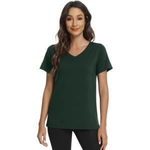 imageWiWi Viscose from Bamboo Pajama Tops for Women Soft Short Sleeve Tee Sleep Shirts V Neck TShirt Pjs Top Sleepwear SXXLAfence Green
