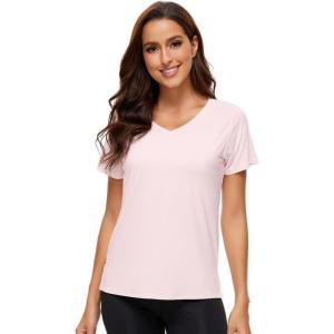 imageWiWi Viscose from Bamboo Pajama Tops for Women Soft Short Sleeve Tee Sleep Shirts V Neck TShirt Pjs Top Sleepwear SXXLAlight Pink