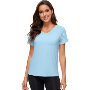 imageWiWi Viscose from Bamboo Pajama Tops for Women Soft Short Sleeve Tee Sleep Shirts V Neck TShirt Pjs Top Sleepwear SXXLApale Blue