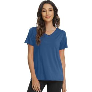 imageWiWi Viscose from Bamboo Pajama Tops for Women Soft Short Sleeve Tee Sleep Shirts V Neck TShirt Pjs Top Sleepwear SXXLAprussian Blue