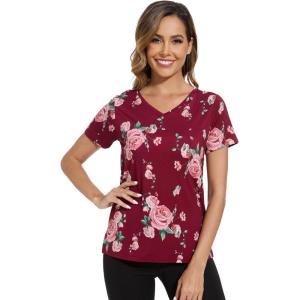 imageWiWi Viscose from Bamboo Pajama Tops for Women Soft Short Sleeve Tee Sleep Shirts V Neck TShirt Pjs Top Sleepwear SXXLAredPink Rose