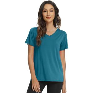 imageWiWi Viscose from Bamboo Pajama Tops for Women Soft Short Sleeve Tee Sleep Shirts V Neck TShirt Pjs Top Sleepwear SXXLAteal Blue