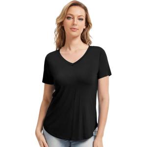 imageWiWi Viscose from Bamboo Pajama Tops for Women Soft Short Sleeve Tee Sleep Shirts V Neck TShirt Pjs Top Sleepwear SXXLBblack